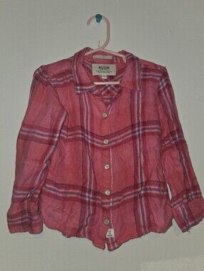 Ruum Pink Plaid Snap-Up Shirt with Navy Stripes